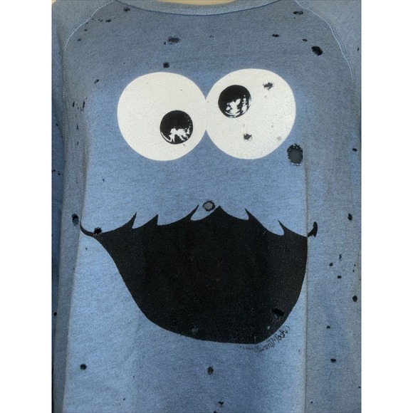 Lauren Moshi Cotton Blend Cookie Monster Distressed Pullover Sweatshirt Size M - Picture 5 of 10